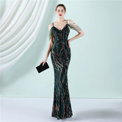 Sequin Lace Fishtail Maxi Dress