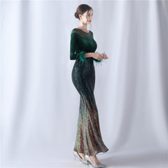 Feathered Rhinestone Maxi Dress