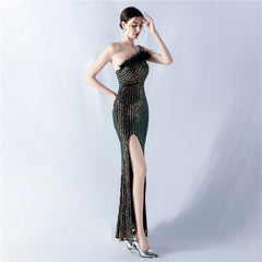 One-Shoulder Sequined Maxi Dress
