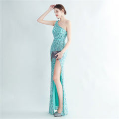 One-Shoulder Sequin Maxi Dress