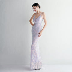 Sequined V-Neck Maxi Dress