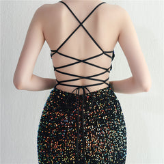 Lace-Up Sequin Split Maxi Dress