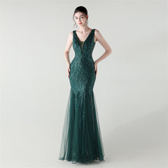 Backless Sequined Fishtail Maxi Dress