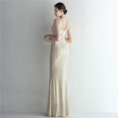 Sequined V-Neck Fishtail Maxi Dress