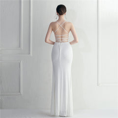 Crisscross Backless Sequined Maxi Dress