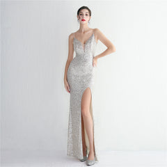 Sequin Beaded Fishtail Maxi Dress