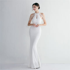 Sequined Halter Fishtail Maxi Dress