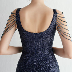 Sequined Fringe Fishtail Maxi Dress