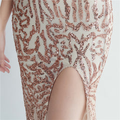 One-Shoulder Sequin Feather Maxi Dress