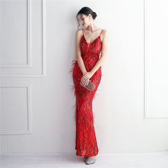 Elegant Sequin Beaded Fishtail Maxi Dress