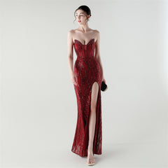 Sequined Heart-Collar Maxi Dress