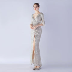Ostrich Feather Sequined Maxi Dress