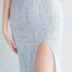 One-Shoulder Sequin Maxi Dress