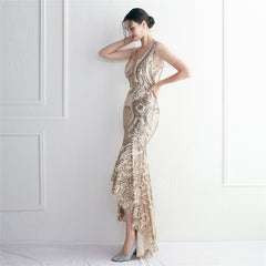 Sequined Beaded Fishtail Maxi Dress