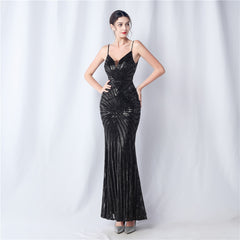 Elegant Sequin V-Neck Maxi Dress