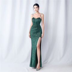 Sequined Side-Slit Maxi Dress