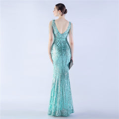 Ostrich Feather Beaded Maxi Dress