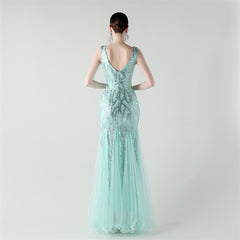 Backless Sequined Fishtail Maxi Dress