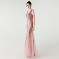 Backless Sequined Fishtail Maxi Dress