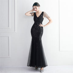 Sequined Beaded Fishtail Maxi Dress