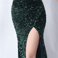 One-Shoulder Sequin Maxi Dress