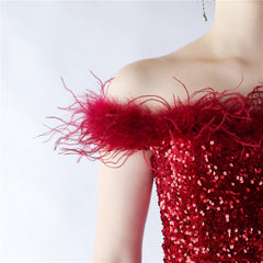 Off-Shoulder Sequin Feather Maxi Dress