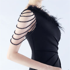 One-Shoulder Feather Maxi Dress