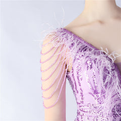 Ostrich Feather Beaded Maxi Dress