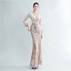 Ostrich Feather Sequined Maxi Dress
