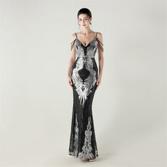 Floral Embroidered Beaded Maxi Dress