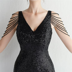 Sequined Fringe Fishtail Maxi Dress