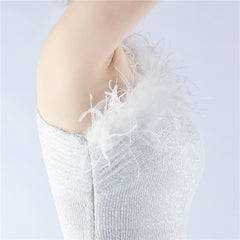 One-Shoulder Sequined Feather Dress