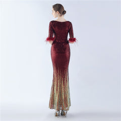 Ostrich Feather Sequin Maxi Dress