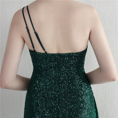 Sequin One-Shoulder Fishtail Maxi Dress