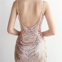 V-Neck Sequined Beaded Maxi Dress