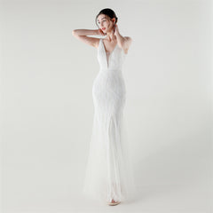 Backless Sequined Fishtail Maxi Dress