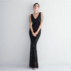 Sequined V-Neck Maxi Dress