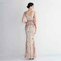 Sequined V-Neck Maxi Dress
