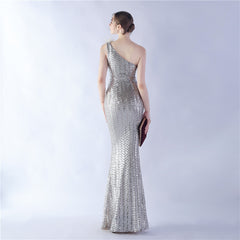 One-Shoulder Sequin Maxi Dress
