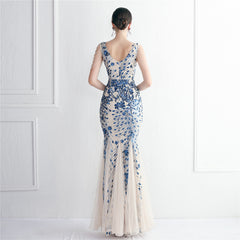 Sequined Beaded Fishtail Maxi Dress