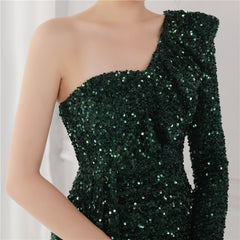 Sequined One-Shoulder Sheath Dress