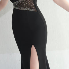 Rhinestone Mesh Split Maxi Dress