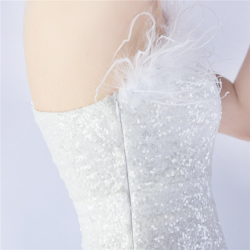 Asymmetric One-Shoulder Sequined Maxi Dress