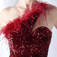 One-Shoulder Feathered Sequin Maxi Dress