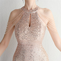 Sequined Halter Fishtail Maxi Dress