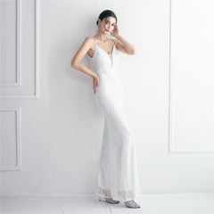 V-Neck Sequined Beaded Maxi Dress