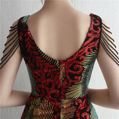 V-Neck Fishtail Sequin Maxi Dress