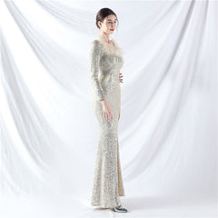 Ostrich Feather Sequin Split Maxi Dress