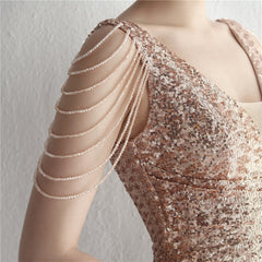 Sequined V-Neck Fishtail Maxi Dress