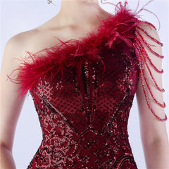 Beaded Sequined Ostrich Feather Maxi Dress